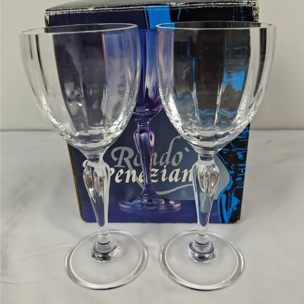 Vintage Rondo Veneziano Crystal Stemware Wine Glasses Set with Original Box